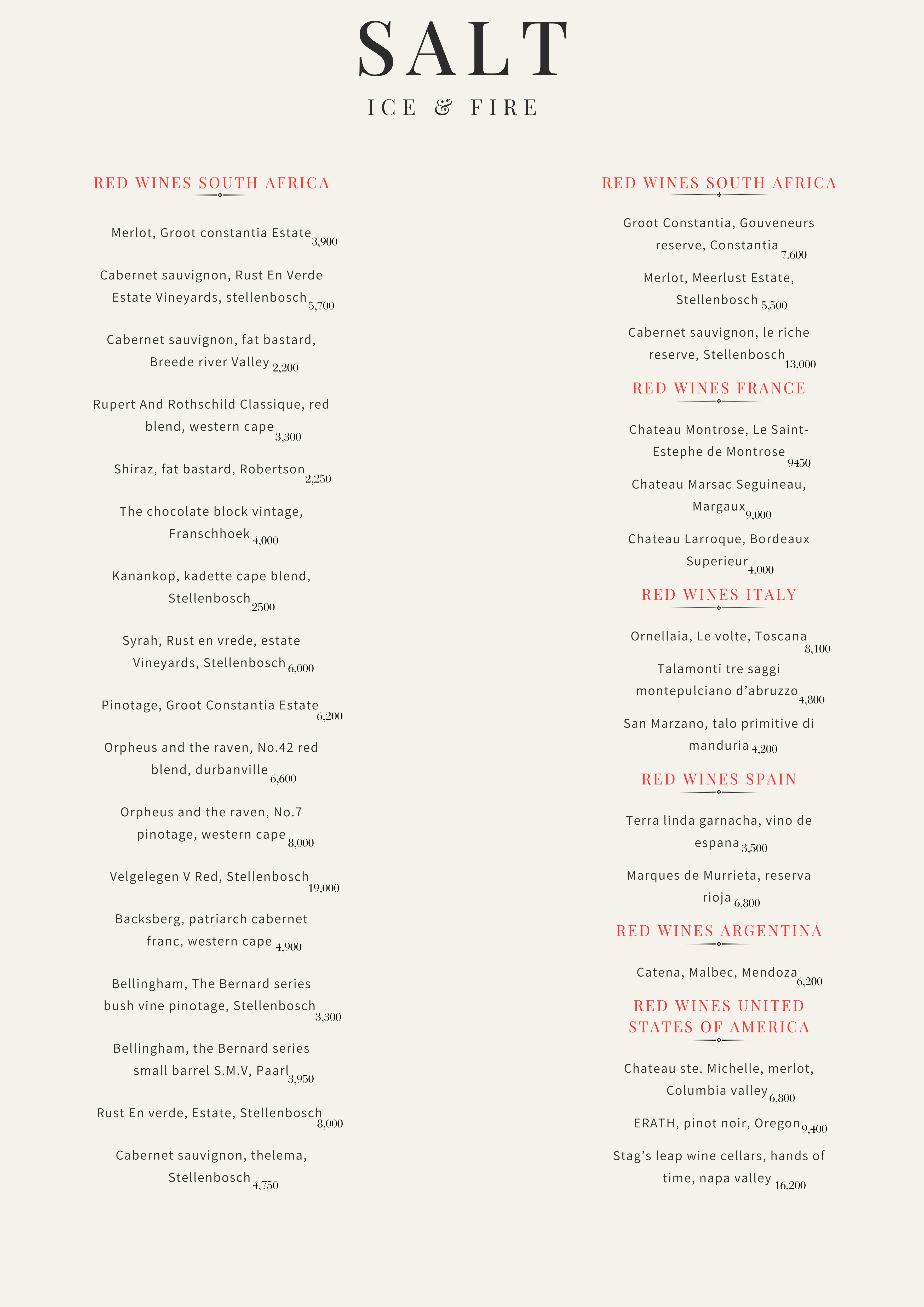 English Drinks Menu Page 2